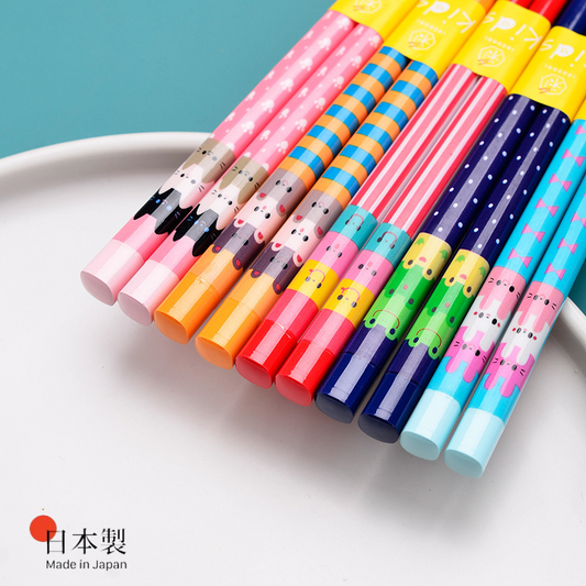 Kids Chopsticks Wooden Japanese Handcrafted Cartoon Kitten Frog Design Children Beginner Chopsticks