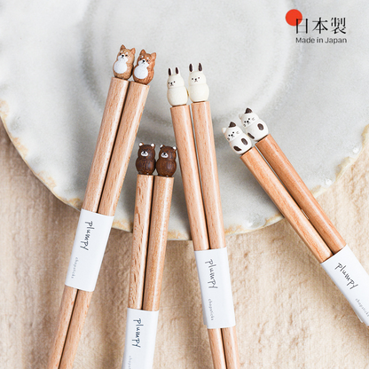 Kids Chopsticks Wooden Animal Sculpture | Shiba Bunny Bear