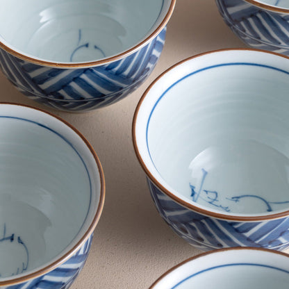 Tea Cup Set of 5 – Hasami Ware Ruriei no Tori Blue Glaze