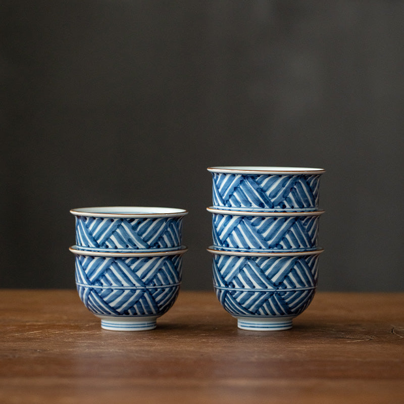 Tea Cup Set of 5 – Hasami Ware Ruriei no Tori Blue Glaze