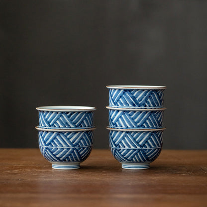 Tea Cup Set of 5 – Hasami Ware Ruriei no Tori Blue Glaze