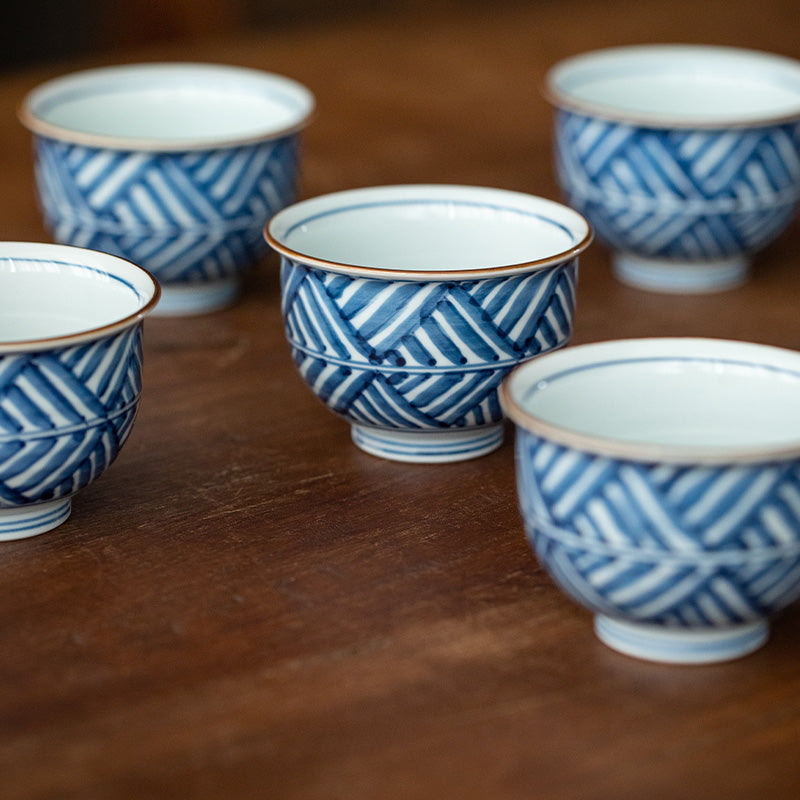 Tea Cup Set of 5 – Hasami Ware Ruriei no Tori Blue Glaze