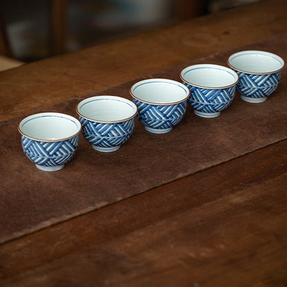 Tea Cup Set of 5 – Hasami Ware Ruriei no Tori Blue Glaze
