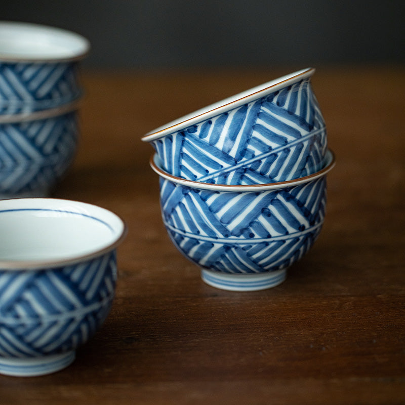 Tea Cup Set of 5 – Hasami Ware Ruriei no Tori Blue Glaze