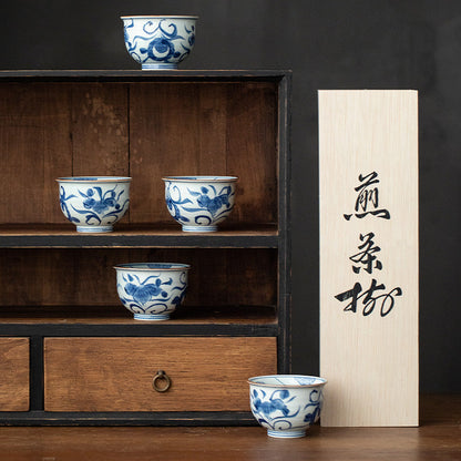 Japanese Tea Cup Set of 5 – Hasami Ware Aizome Indigo
