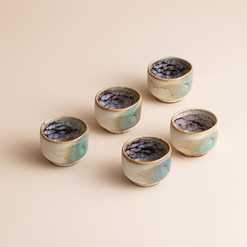 Tea Cup Set of 5 – Nunobiki Ware Yukifubuki Handcrafted Ceramic