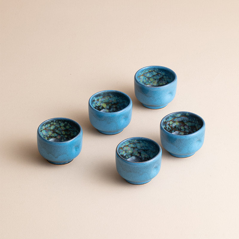 Tea Cup Set of 5 – Nunobiki Ware Unkai Tenmoku Ceramic Teacups