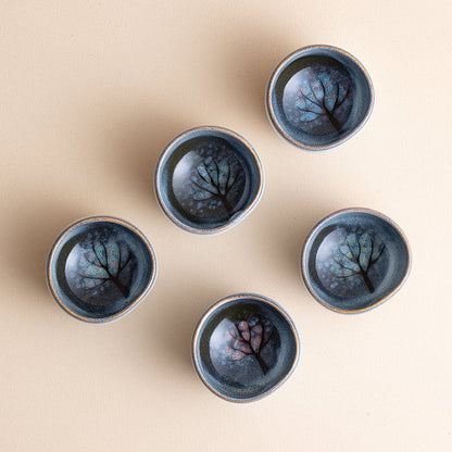 Tea Cup Set of 5 – Nunobiki Ware Komorebi Tenmoku Ceramic
