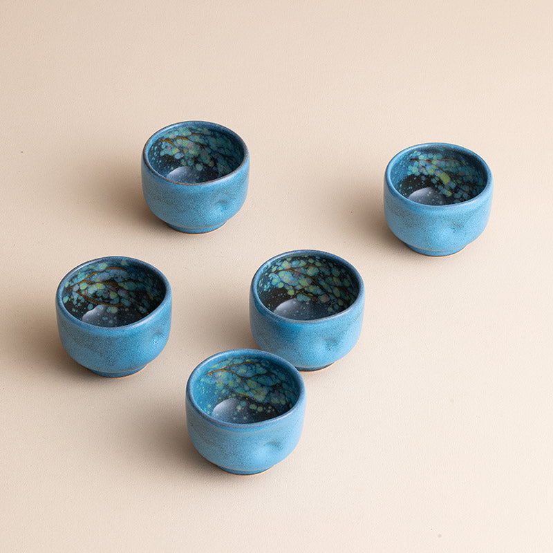 Tea Cup Set of 5 – Nunobiki Ware Unkai Tenmoku Ceramic Teacups