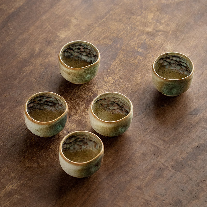 Tea Cup Set of 5 – Nunobiki Ware Yukifubuki Handcrafted Ceramic