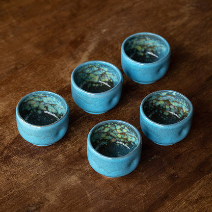 Tea Cup Set of 5 – Nunobiki Ware Unkai Tenmoku Ceramic Teacups