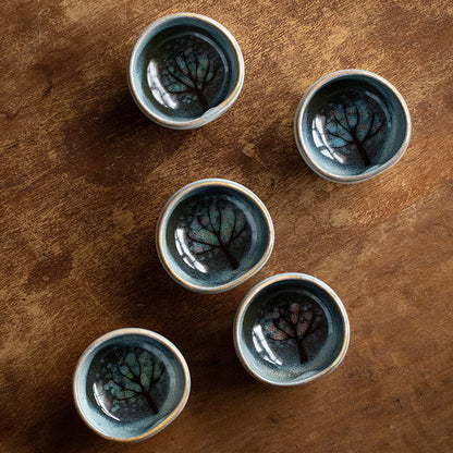 Tea Cup Set of 5 – Nunobiki Ware Komorebi Tenmoku Ceramic