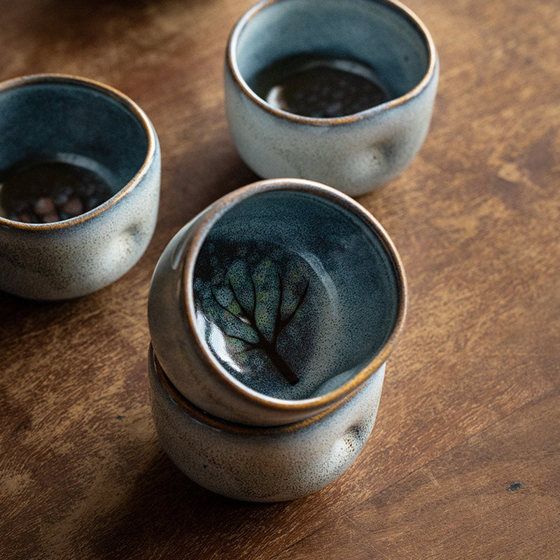 Tea Cup Set of 5 – Nunobiki Ware Komorebi Tenmoku Ceramic