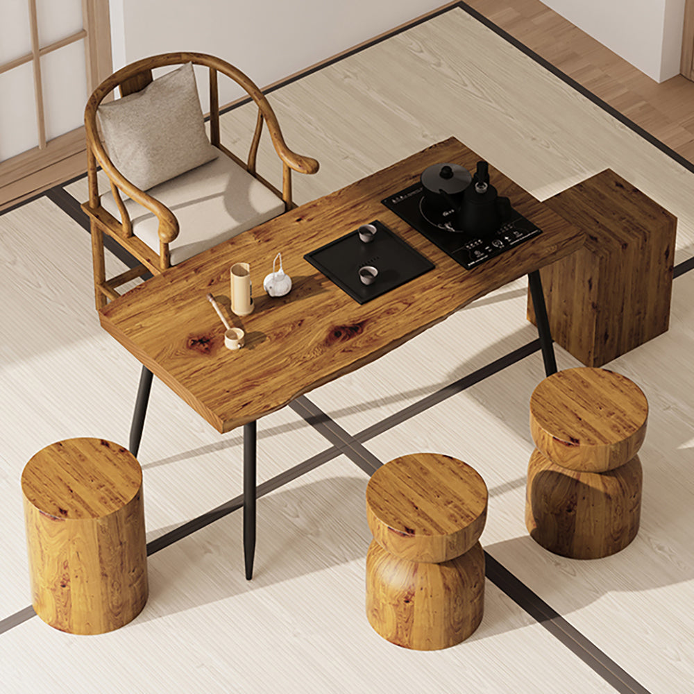 Tea Table Set Pine Wood Chinese Style – 1 Table 5 Chairs