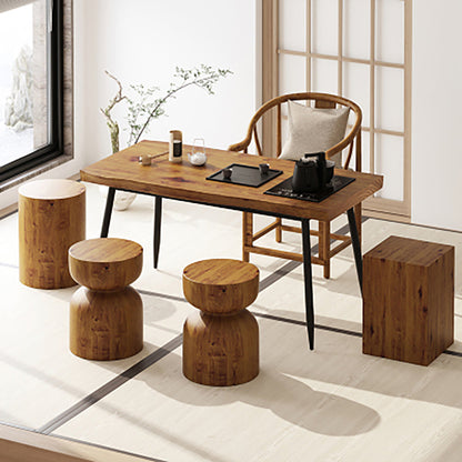 Tea Table Set Pine Wood Chinese Style – 1 Table 5 Chairs