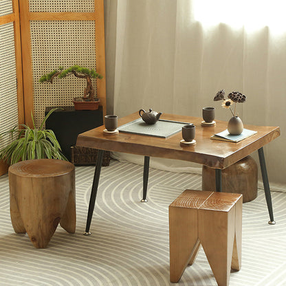 Wood Tea Table Set with 3 Chairs – Cast Iron Tray & Pine Top