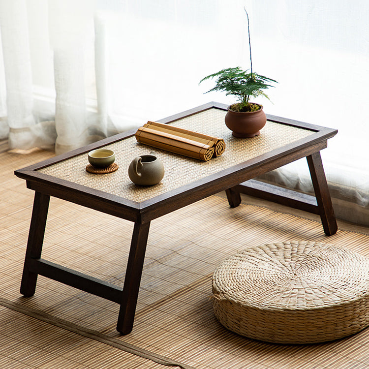 Foldable Rattan Tea Table Low Floor Peach Wood 2 Sizes