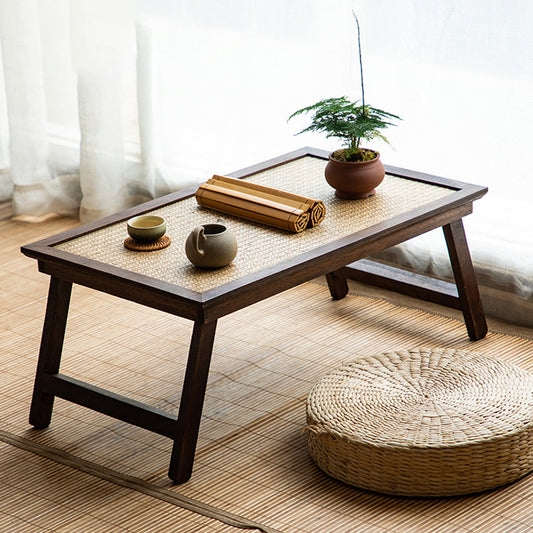 Foldable Rattan Tea Table Low Floor Peach Wood 2 Sizes