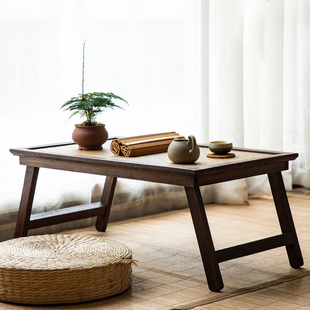 Foldable Rattan Tea Table Low Floor Peach Wood 2 Sizes