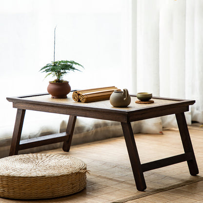 Foldable Rattan Tea Table Low Floor Peach Wood 2 Sizes