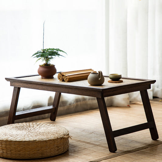 Foldable Rattan Tea Table Low Floor Peach Wood 2 Sizes
