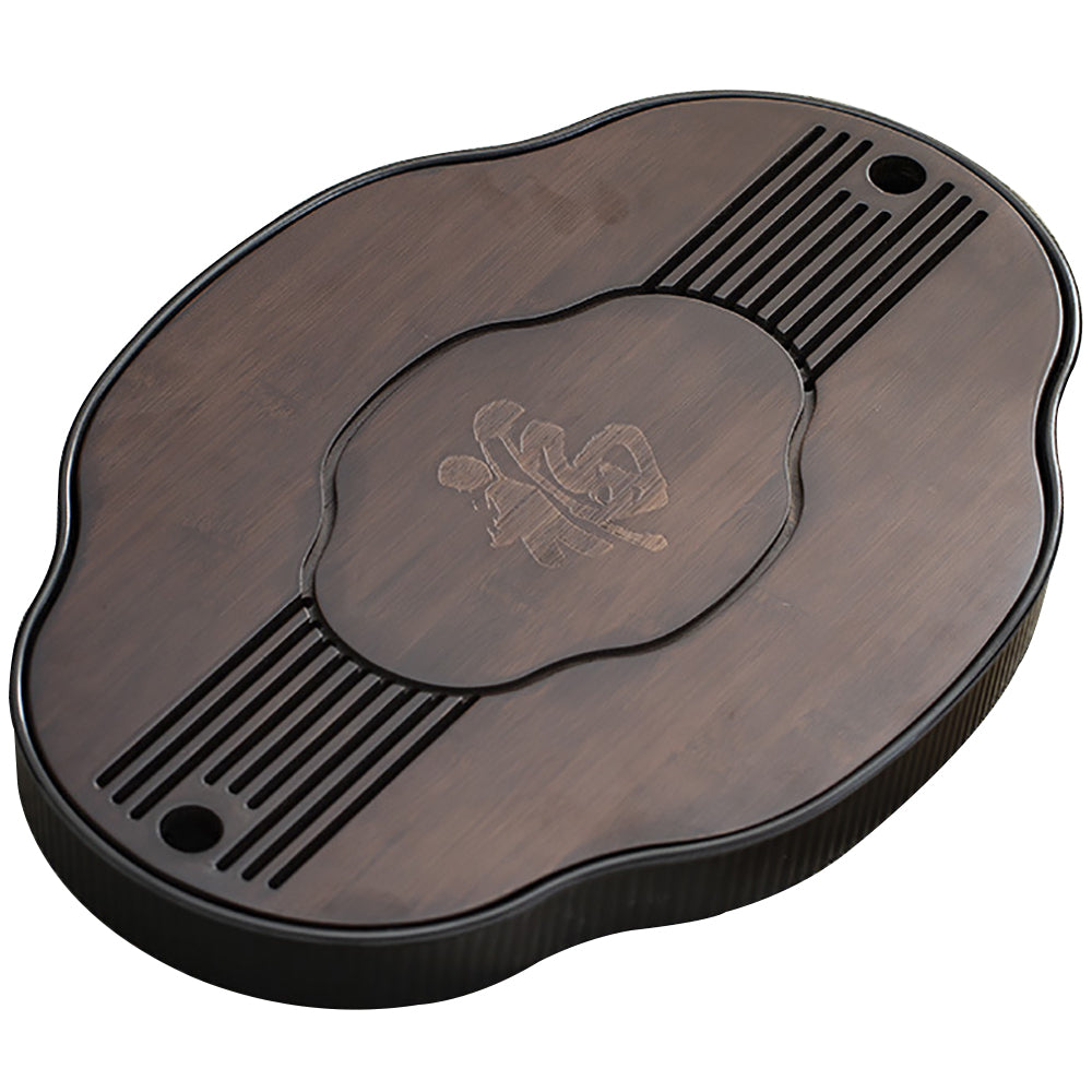 Bamboo Tea Tray Gongfu Drainage Fortune Carved Walnut 37cm