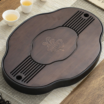 Bamboo Tea Tray Gongfu Drainage Fortune Carved Walnut 37cm