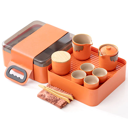 Portable Kung Fu Tea Set Orange Stoneware Gongfu