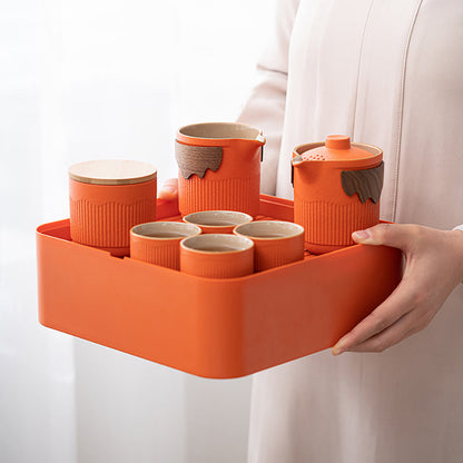 Portable Kung Fu Tea Set Orange Stoneware Gongfu