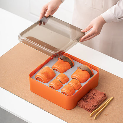 Portable Kung Fu Tea Set Orange Stoneware Gongfu
