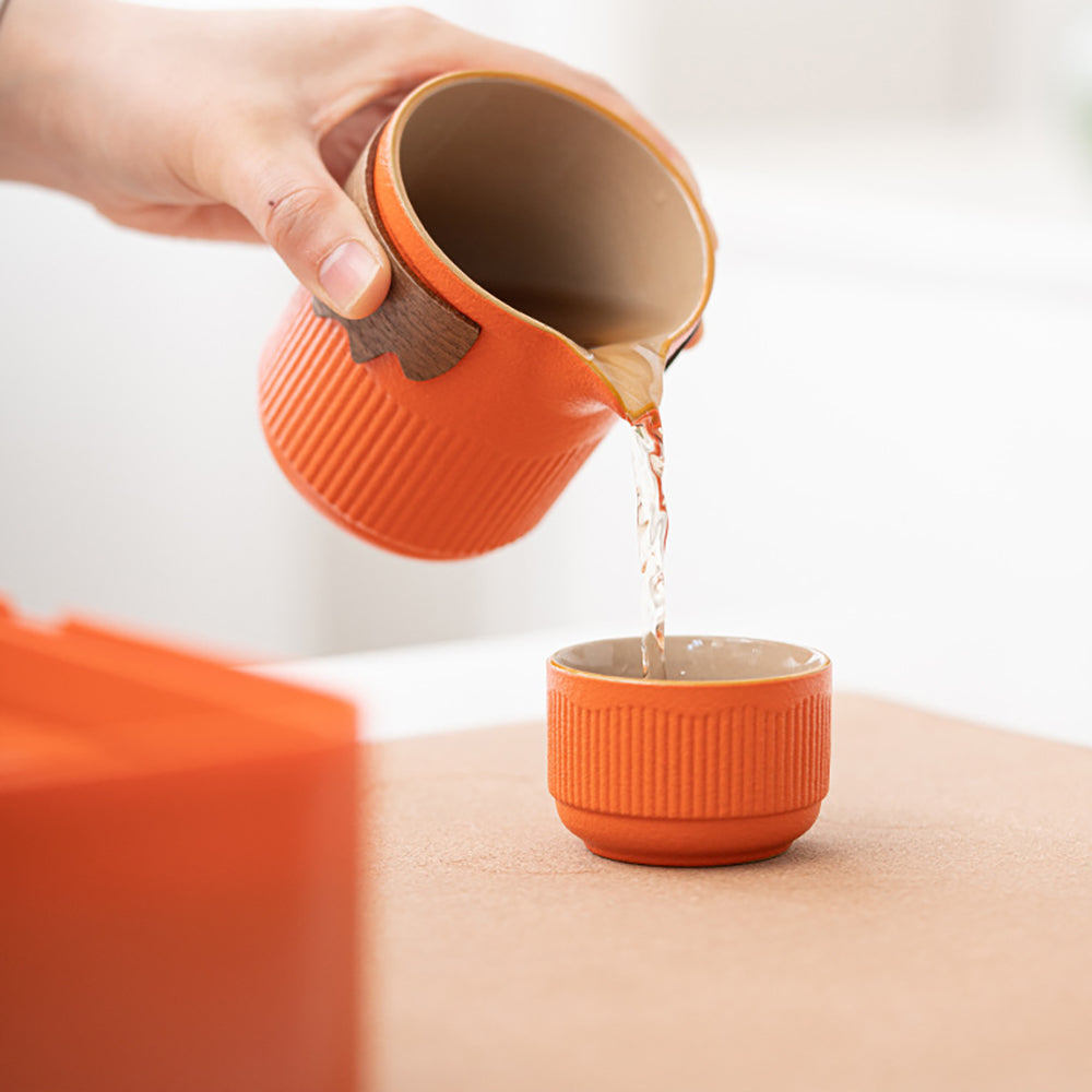 Portable Kung Fu Tea Set Orange Stoneware Gongfu