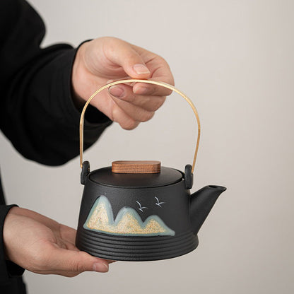 Portable Ceramic Tea Set for 6 – Japanese Style with Tray