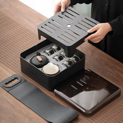 Portable Ceramic Tea Set for 6 – Japanese Style with Tray