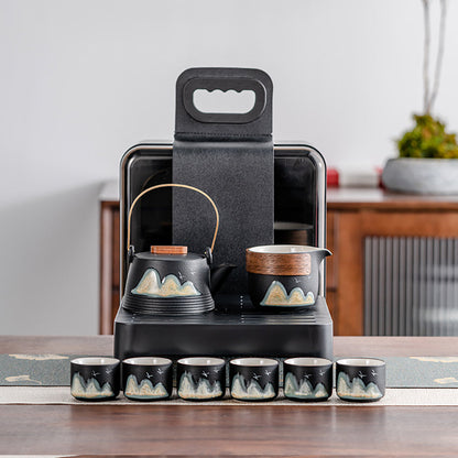 Portable Ceramic Tea Set for 6 – Japanese Style with Tray