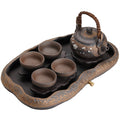 Wabi-Sabi Stone Pottery Tea Set | Lotus Tray Zen 6-Piece