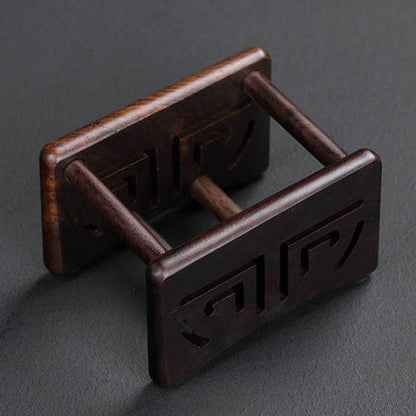 Ebony Wood Coaster Set Silver Lotus 6-Piece with Holder