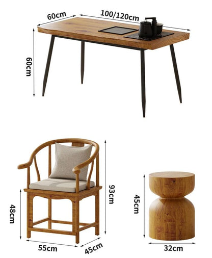 Tea Table Set Pine Wood Chinese Style – 1 Table 5 Chairs