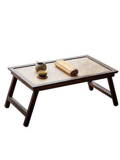 Foldable Rattan Tea Table Low Floor Peach Wood 2 Sizes