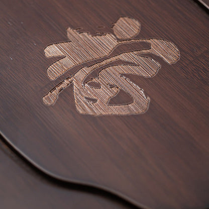 Bamboo Tea Tray Gongfu Drainage Fortune Carved Walnut 37cm