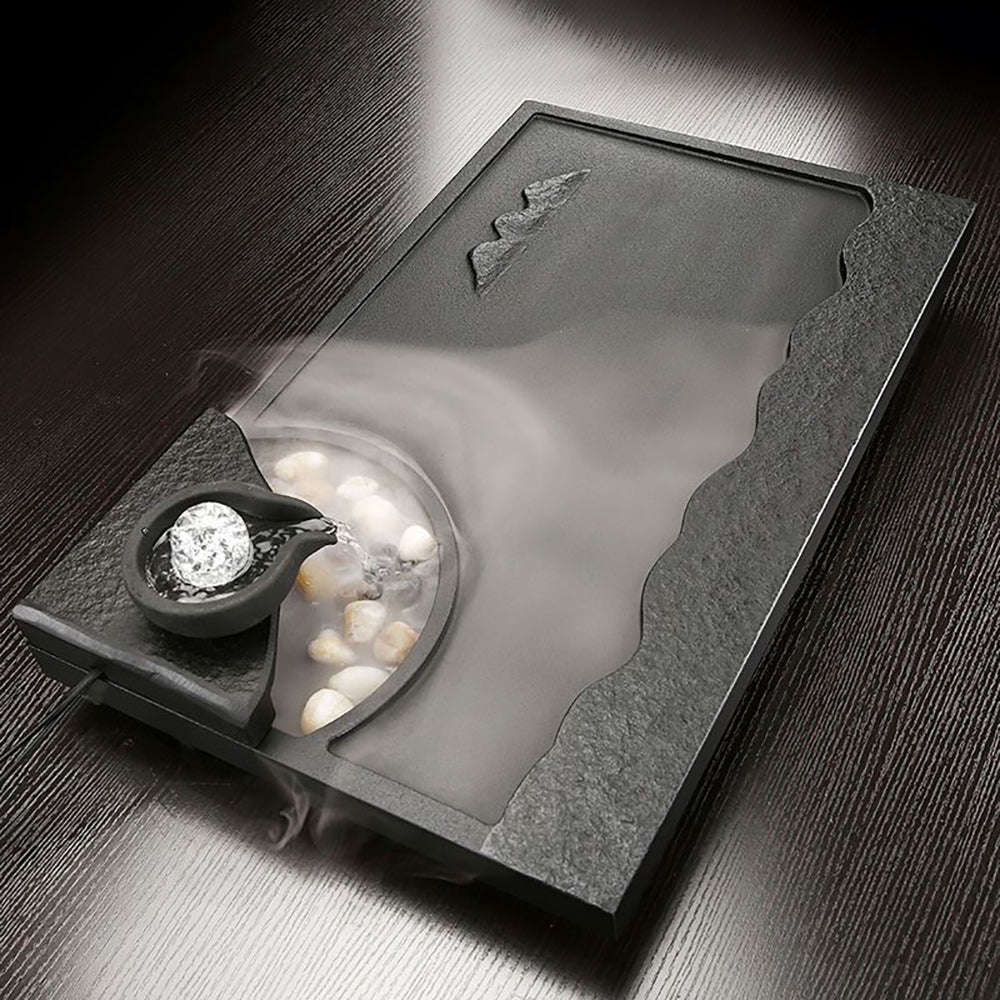 Stone Tea Tray Flowing Water Zen Black 70cm Drainage