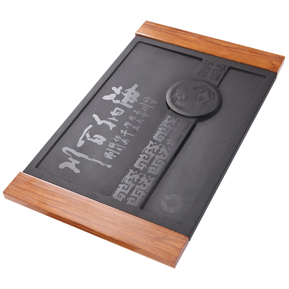 Stone Wood Tea Tray Drainage Carved Chinese Idiom 61cm