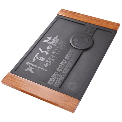 Stone Wood Tea Tray Drainage Carved Chinese Idiom 61cm