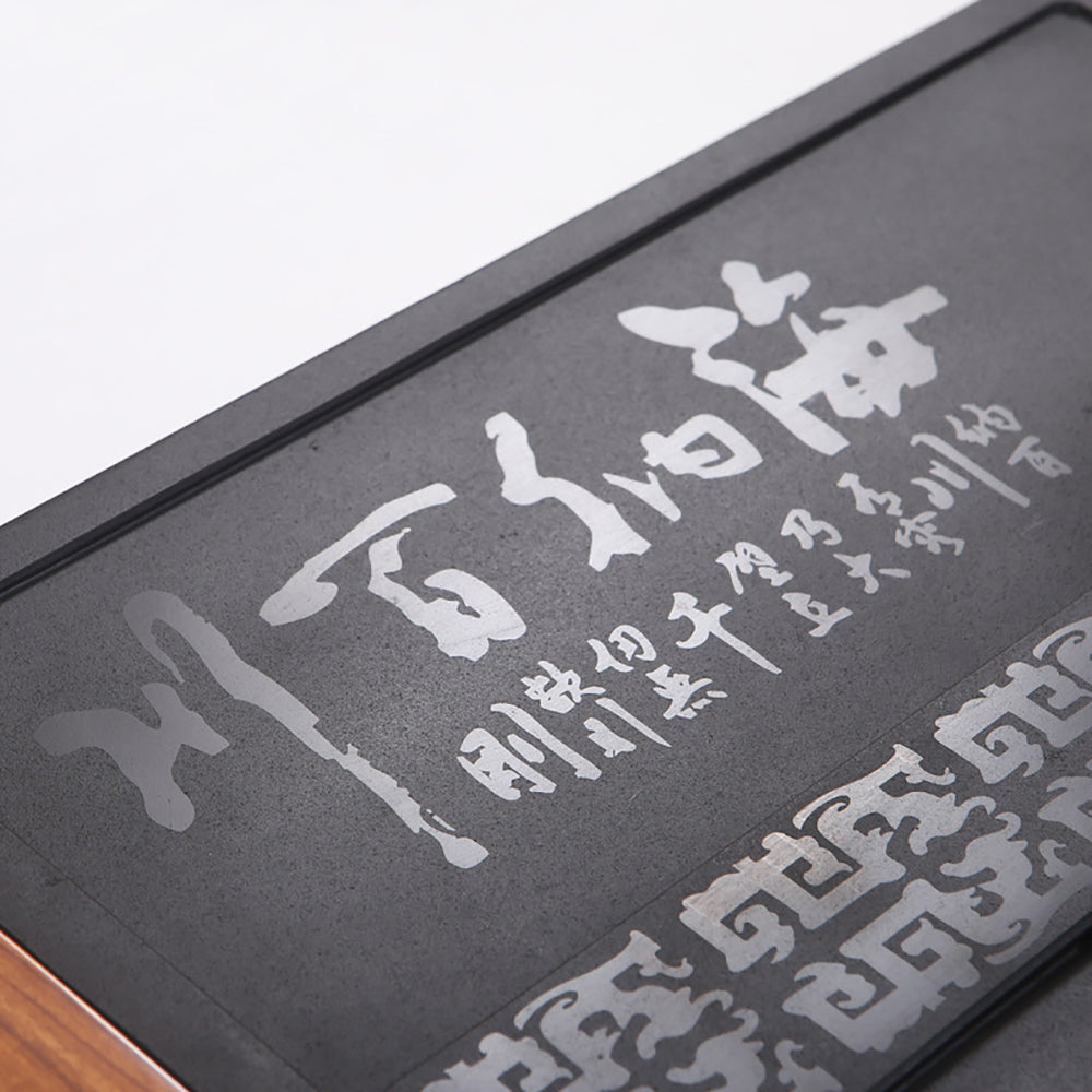 Stone Wood Tea Tray Drainage Carved Chinese Idiom 61cm