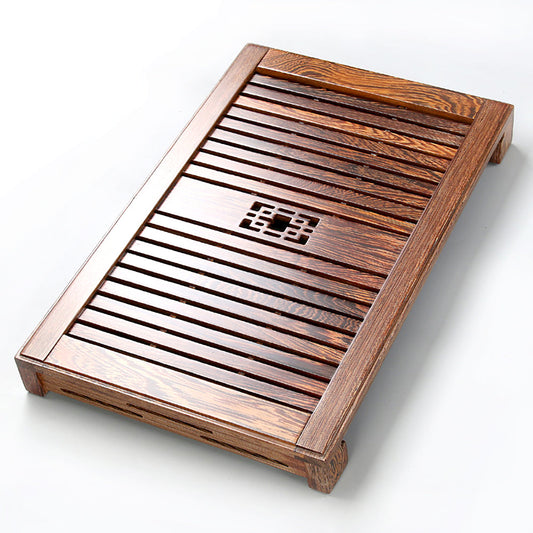Wood Tea Tray with Drainage – Bamboo Stripe Pattern