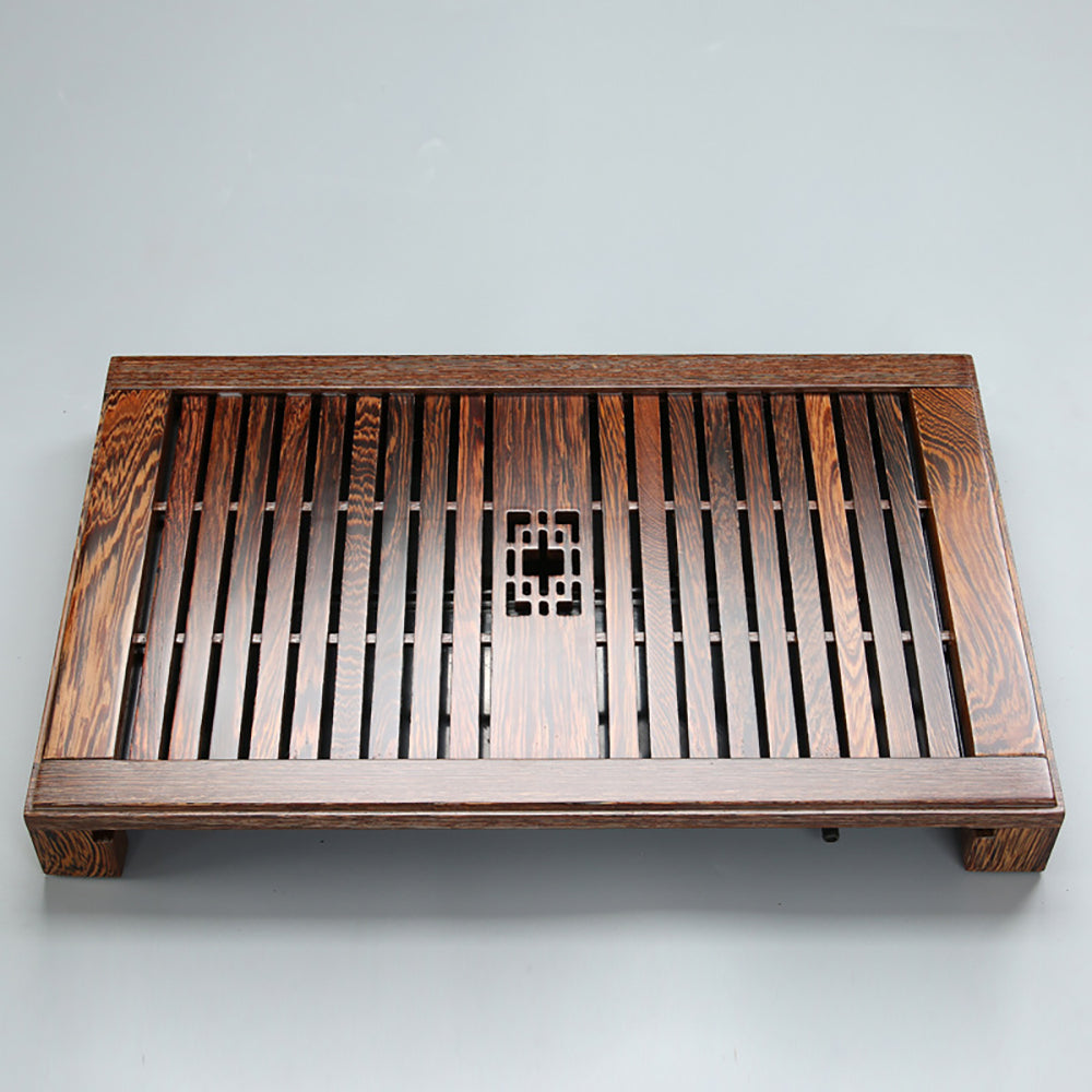 Wood Tea Tray with Drainage – Bamboo Stripe Pattern