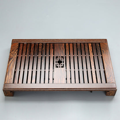 Wood Tea Tray with Drainage – Bamboo Stripe Pattern