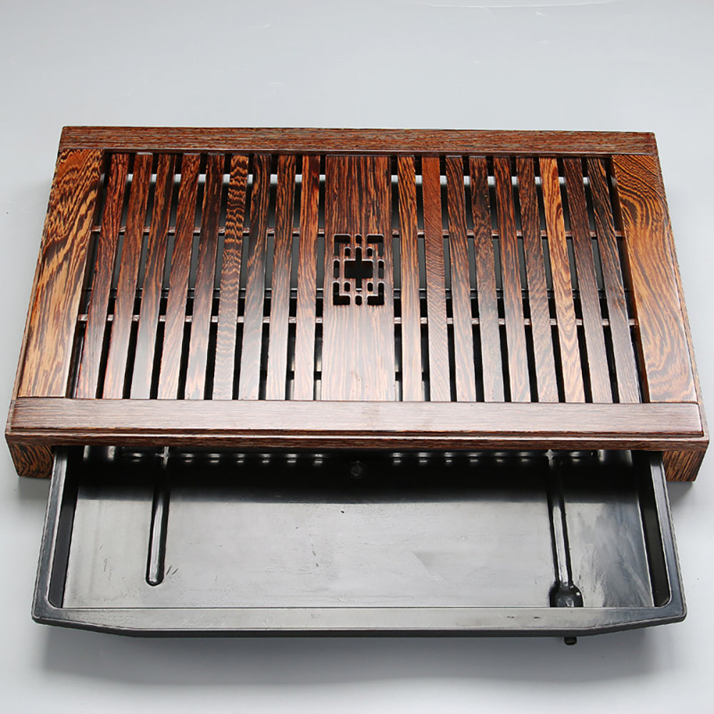 Wood Tea Tray with Drainage – Bamboo Stripe Pattern