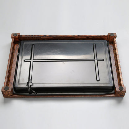 Wood Tea Tray with Drainage – Bamboo Stripe Pattern