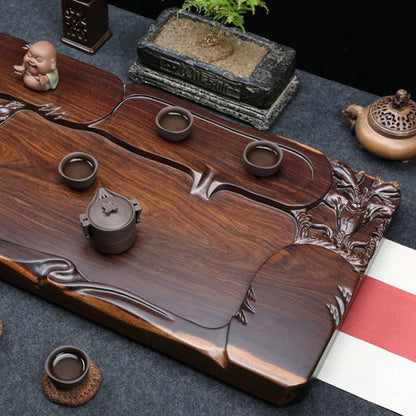 Wooden Tea Tray – Hand-Carved Goldfish Solid Wood Tea Board | Gongfu Tea Table with Drainage, 4 Sizes