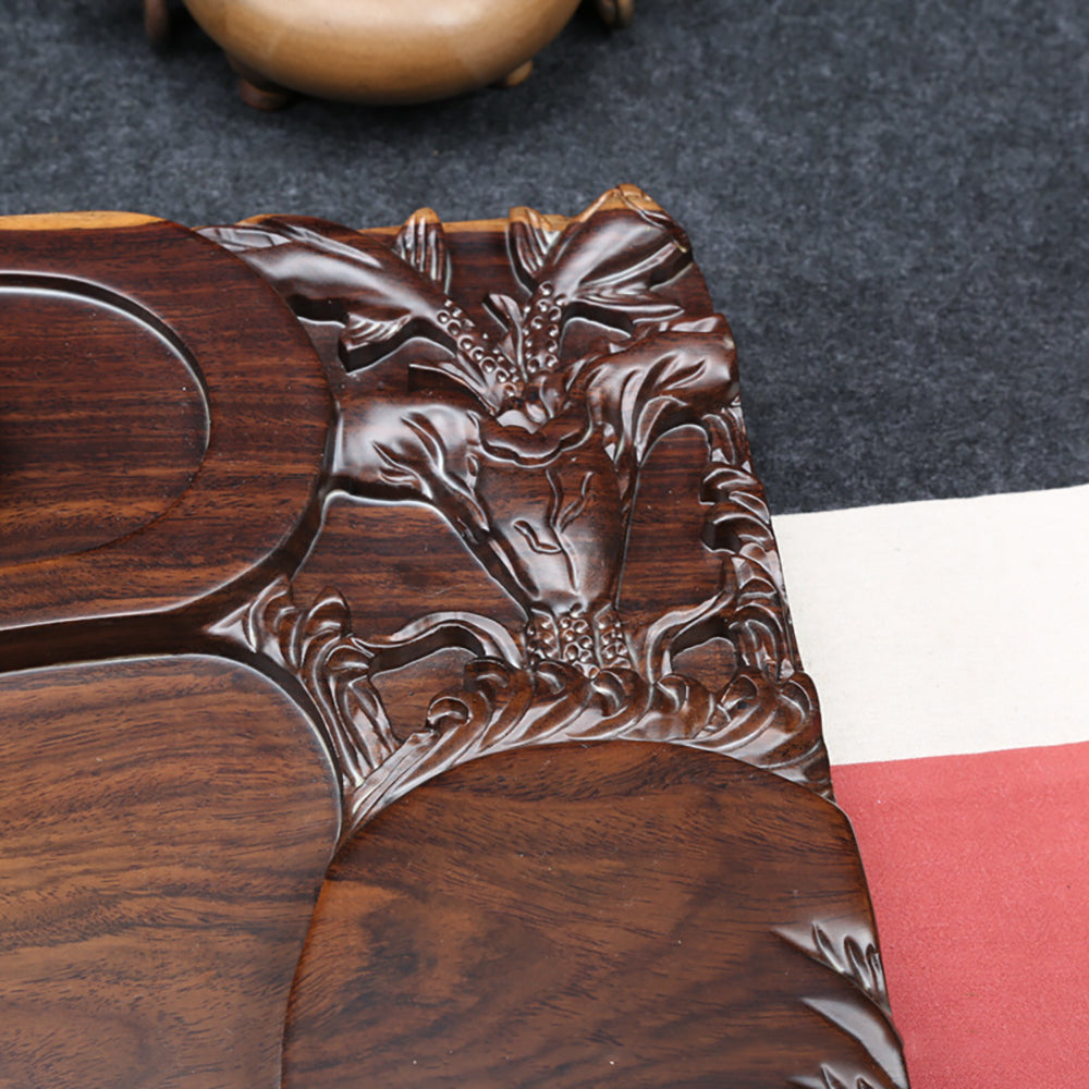 Wooden Tea Tray – Hand-Carved Goldfish Solid Wood Tea Board | Gongfu Tea Table with Drainage, 4 Sizes